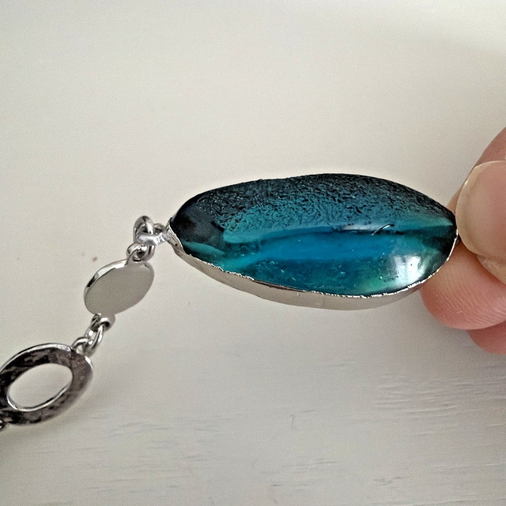 Chicos Blue And Green Stone And Silver Tone Metal Ring - Long Necklace 20-24" - Picture 6 of 11